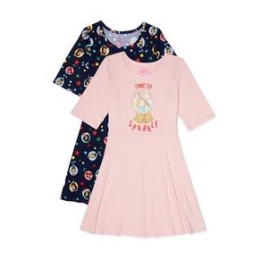 Disney Princess Girl 3/4 Sleeve Play Dress, 2-Pack